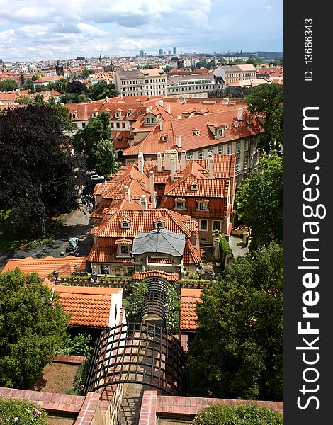 Panoramic view of Prague from the Prague Castle garden.