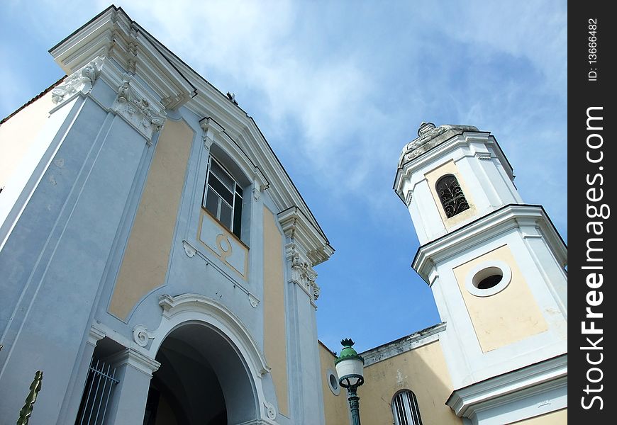 Typically mediterranean church in ischia,isla in the gulf of napoli
