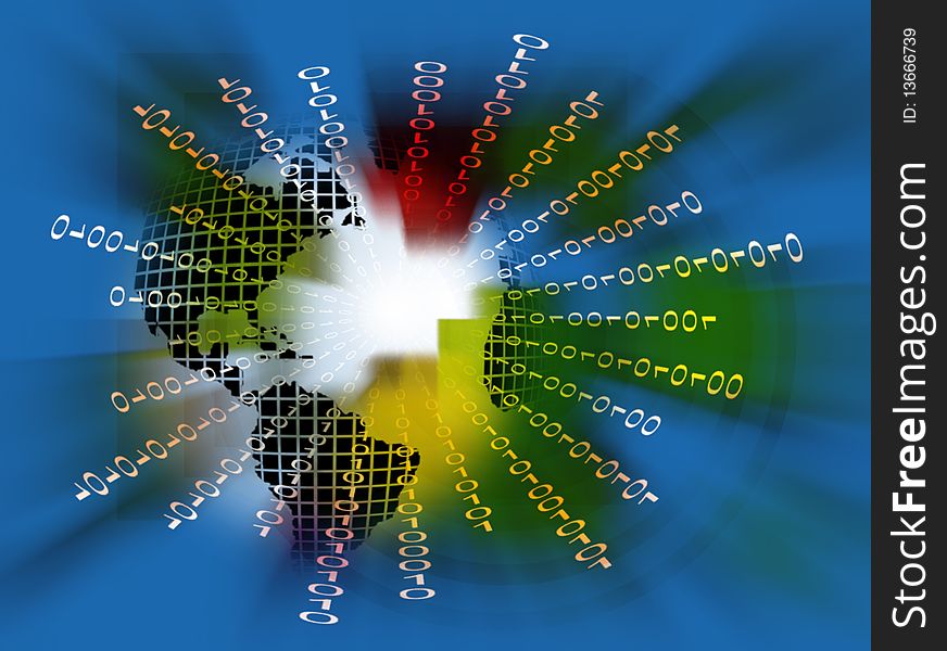 Computer generated globe with binary numbers