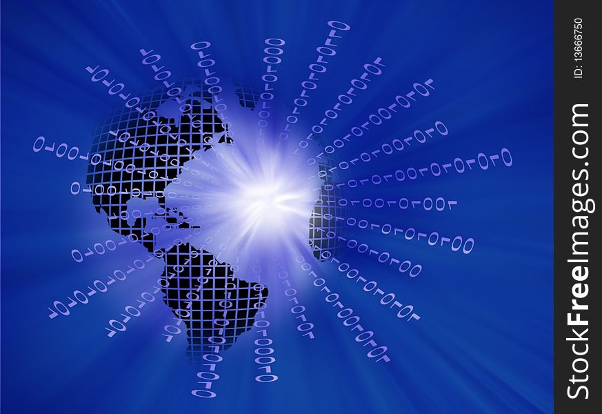 Computer generated globe with binary numbers