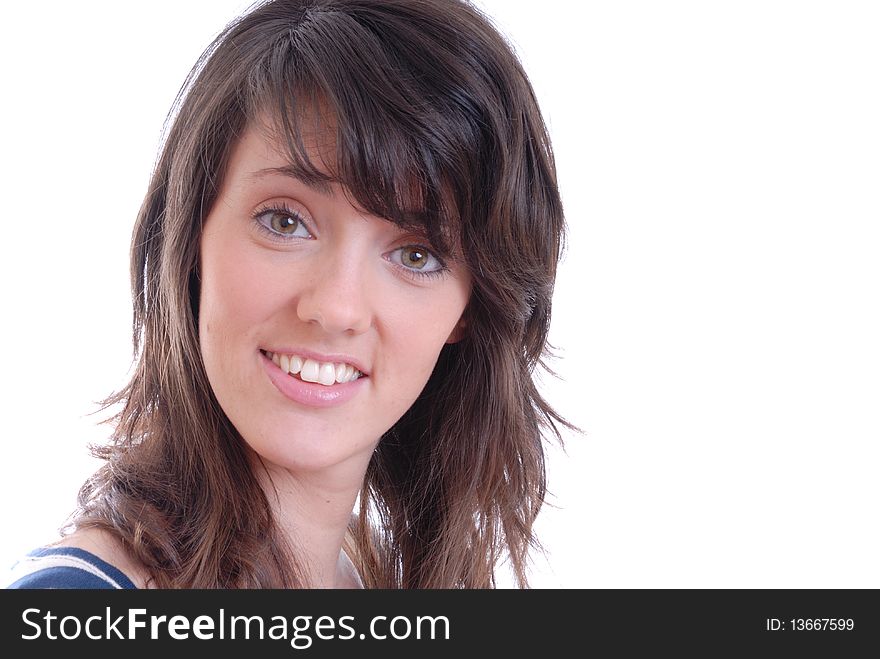 Photograph of pretty brunette isolated against white. Photograph of pretty brunette isolated against white