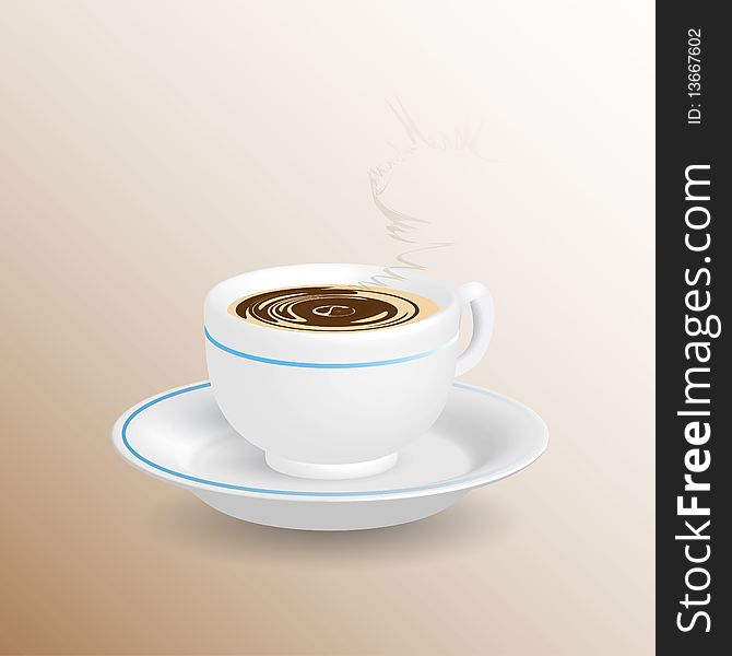 Illustration, blanching cup with coffee on saucer. Illustration, blanching cup with coffee on saucer