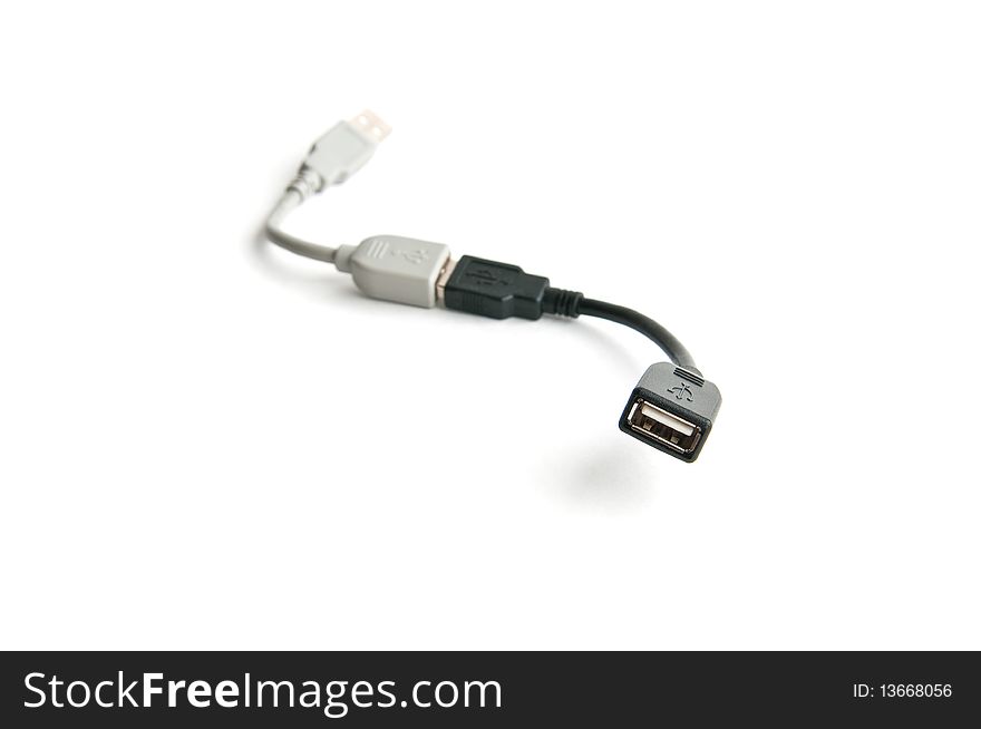 Black and white usb cable white isolated