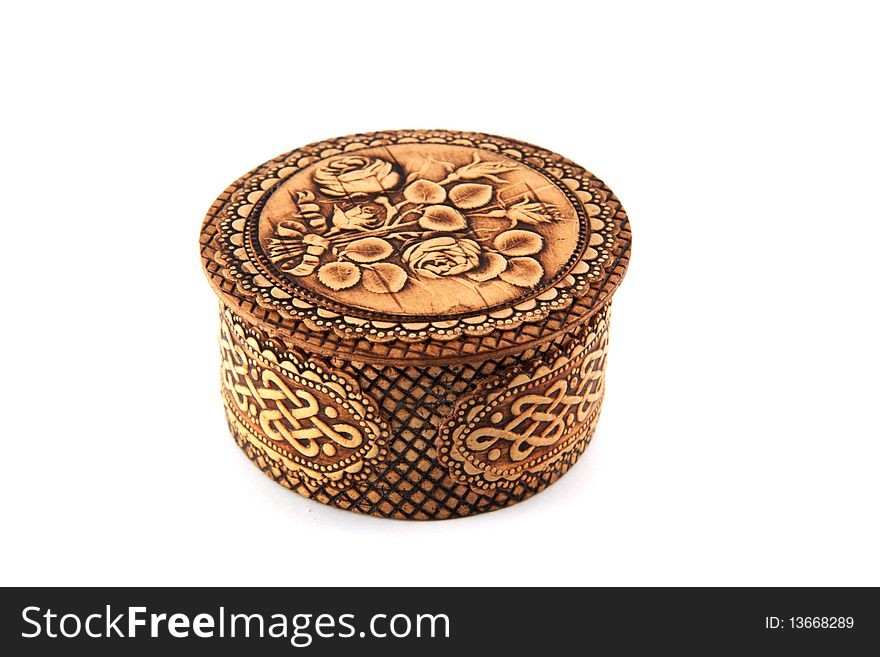 Small birch bark casket on white background