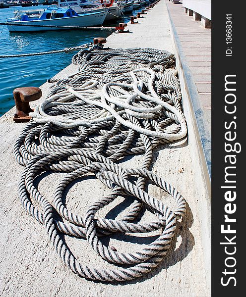 Fishing cordage in the port the city Spain.