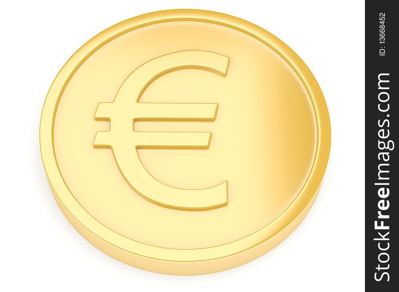 Gold coin with euro sign isolated on white