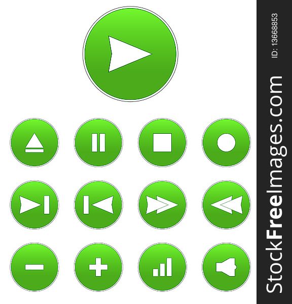 Set of green audio buttons. Set of green audio buttons