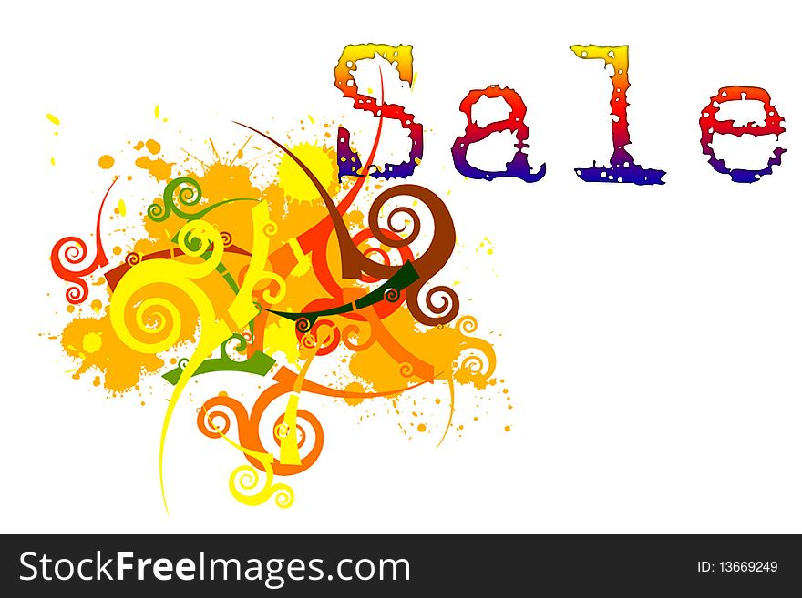 On a white background the word sale and decoration in the shape of leaves. On a white background the word sale and decoration in the shape of leaves