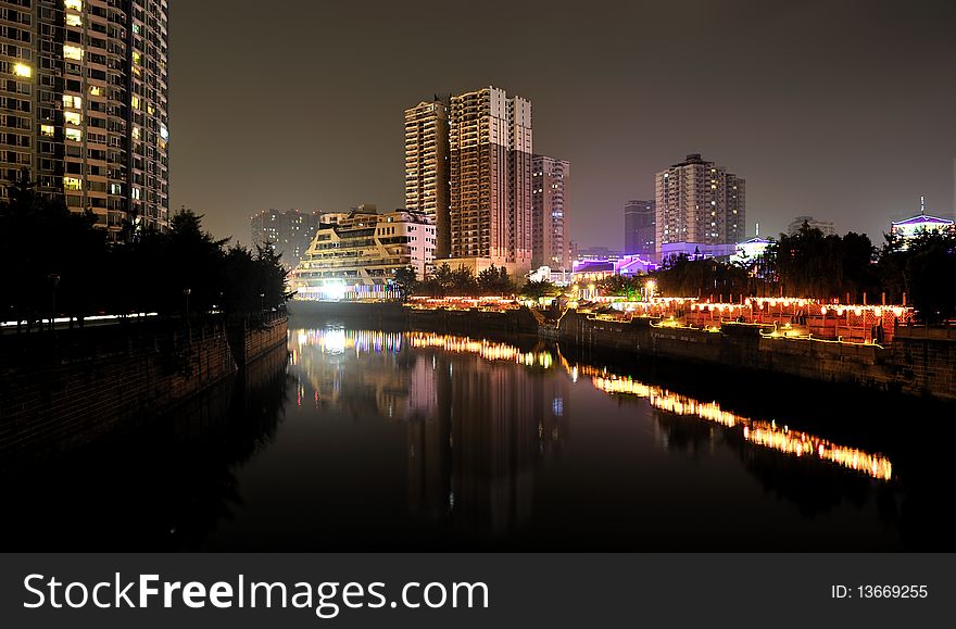 Night scenes of funan river of chengdu