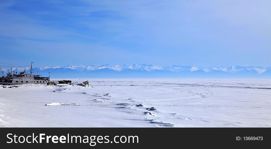 Group of ships. Winter. Lake Baikal. Group of ships. Winter. Lake Baikal.