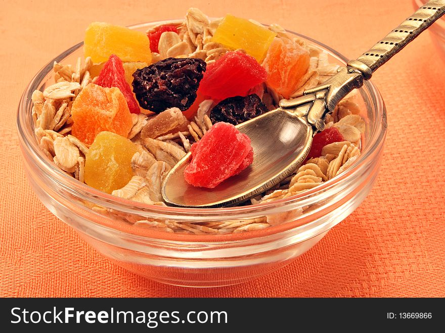 Oatmeal with dried exotic fruits. Oatmeal with dried exotic fruits