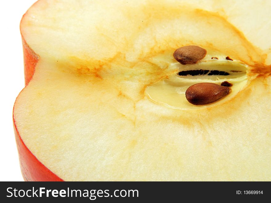 Closeup of a sliced red apple isolated. Closeup of a sliced red apple isolated