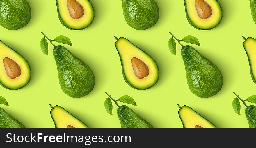 Avocado seamless pattern isolated on green background