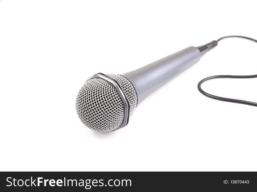 Silver microphone on a white background