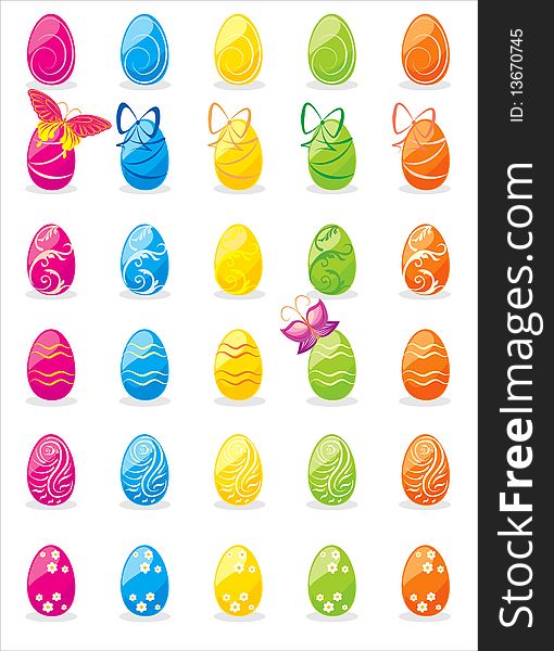 Easter colored and ornate eggs set. Easter colored and ornate eggs set