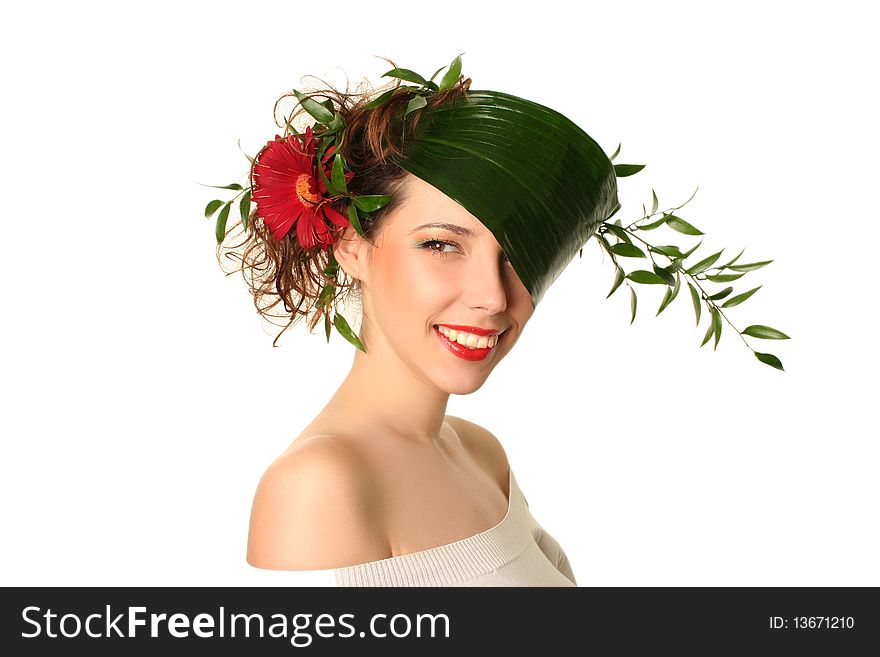 Beautiful spring-woman on white background. Beautiful spring-woman on white background