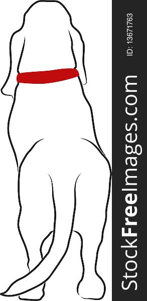 An illustration of a Basset Hound with a red collar standing looking away from the viewer. An illustration of a Basset Hound with a red collar standing looking away from the viewer.