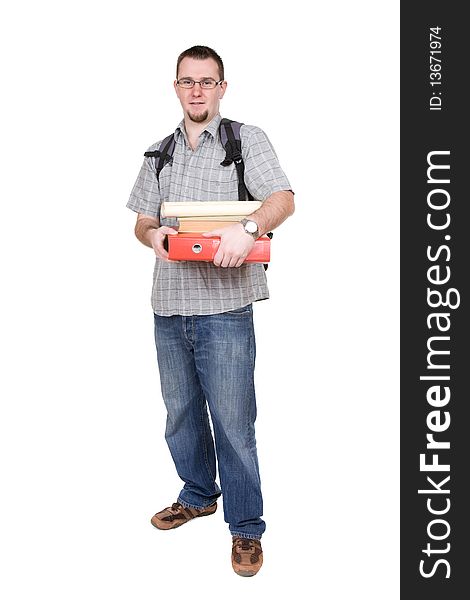 Young adult student over white background