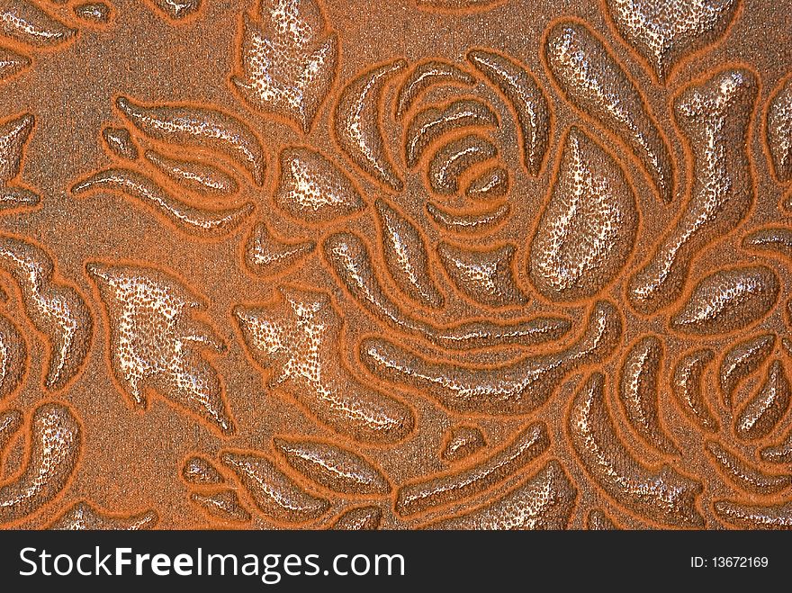 Floral Patterned Brown Leather