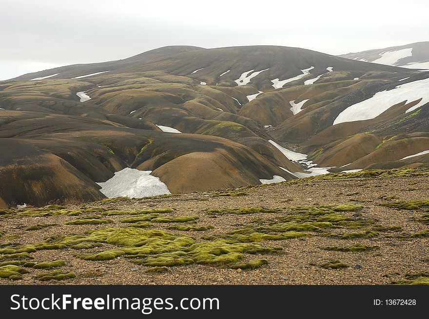 The upper part of Landmannalaugar trek in Iceland in the summer. The upper part of Landmannalaugar trek in Iceland in the summer.