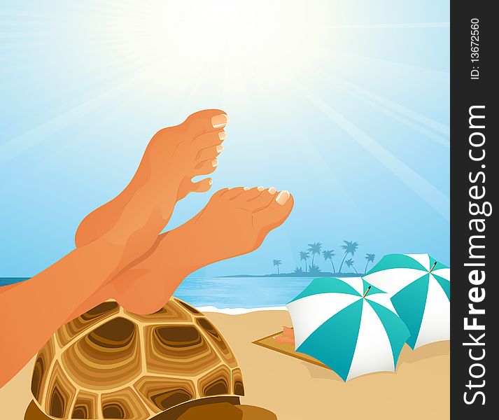 Sunbath on the beach,   illustration, AI file included