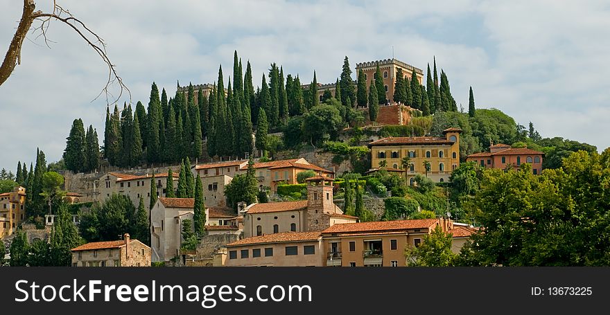 The view of castel san pietro at verona in italy. The view of castel san pietro at verona in italy