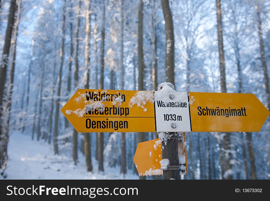 Swiss hiking signpost on Wannenflue
