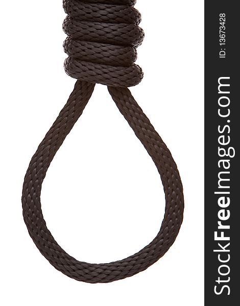Black hanging rope on white background