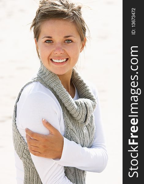 Portrait Of Pretty Teenage Girl On Beach