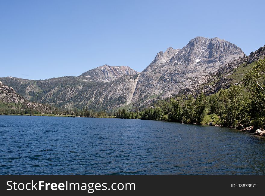 Scenic lake by Sierra Nevada mountain range