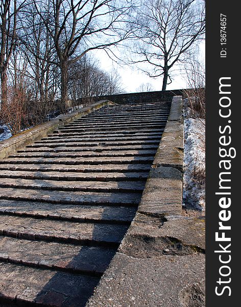 Stairs going up to a park