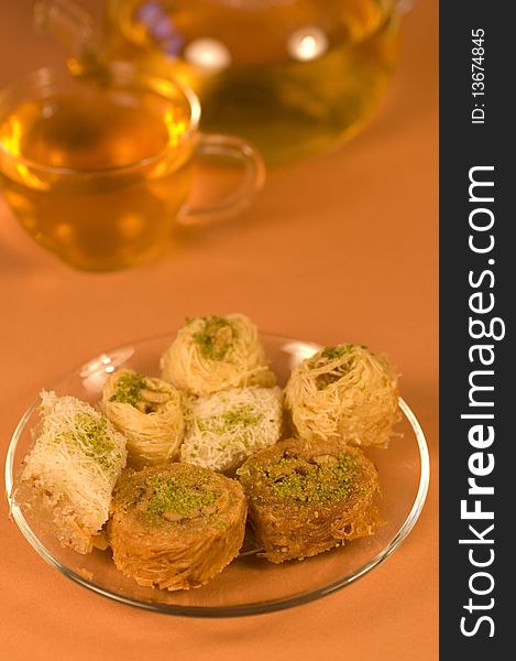 Baklava (eastern sweets) and tea