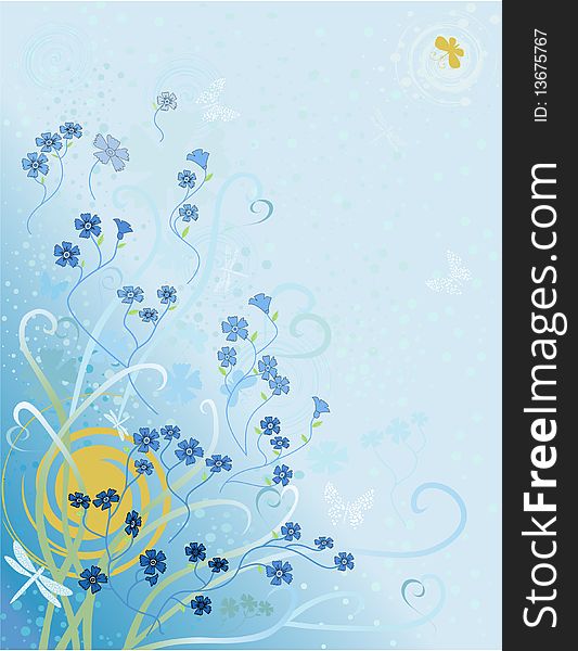 Abstract flowers and butterflies on a blue background. Abstract flowers and butterflies on a blue background