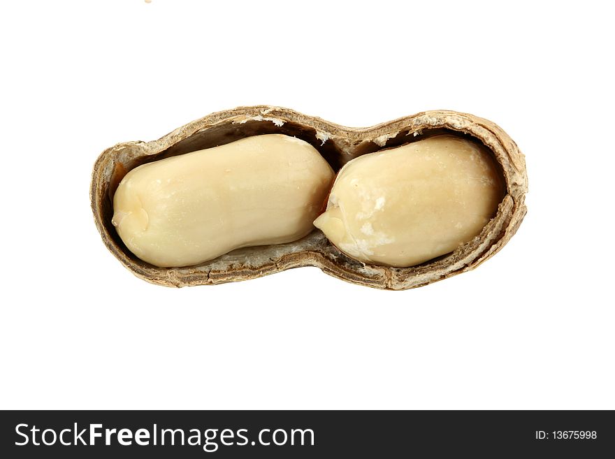 Islolated half open peanut with shell