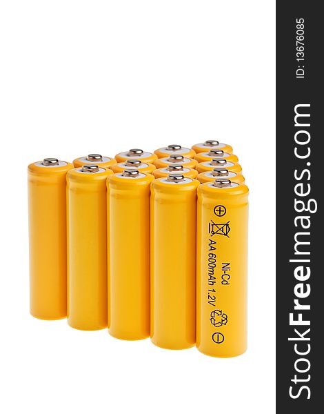 Rechargeable AA size accumulators isolated over white background. Rechargeable AA size accumulators isolated over white background.