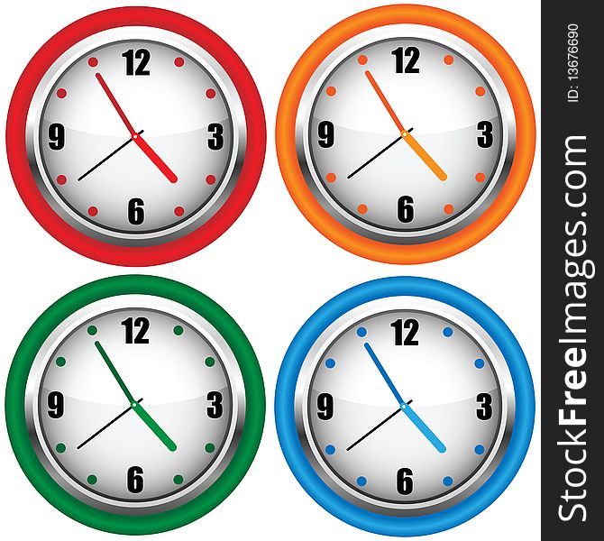 Multi-coloured wall clock. A  illustration.