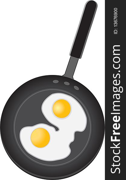 This is a  illustration of two breakfast eggs frying in a skillet pan.
