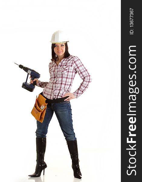 Girl with helmet and drill