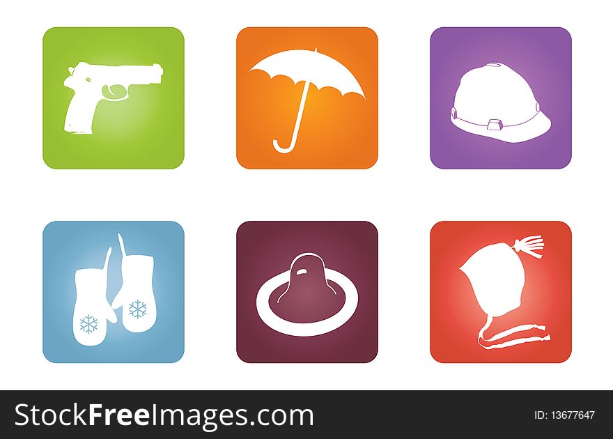 Icons with objects of protection. Vector illustration