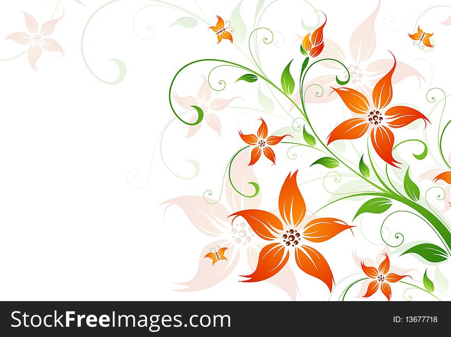 Abstract Background with flowers and butterfly for your design. Abstract Background with flowers and butterfly for your design