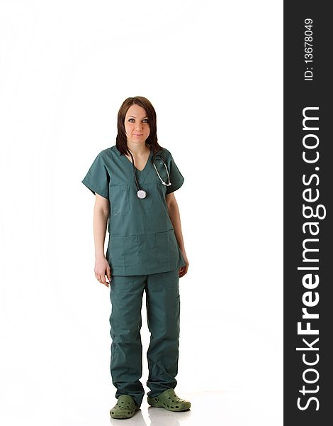 Photo of female in doctor dress. Photo of female in doctor dress