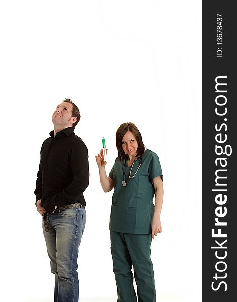 Photo of female doctor with male patient during a medical checkup