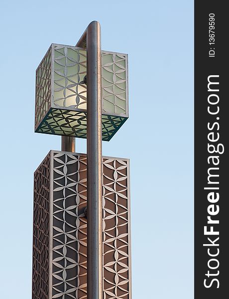 Stainless steel decorative outdoor lamp post with mashrabiya design