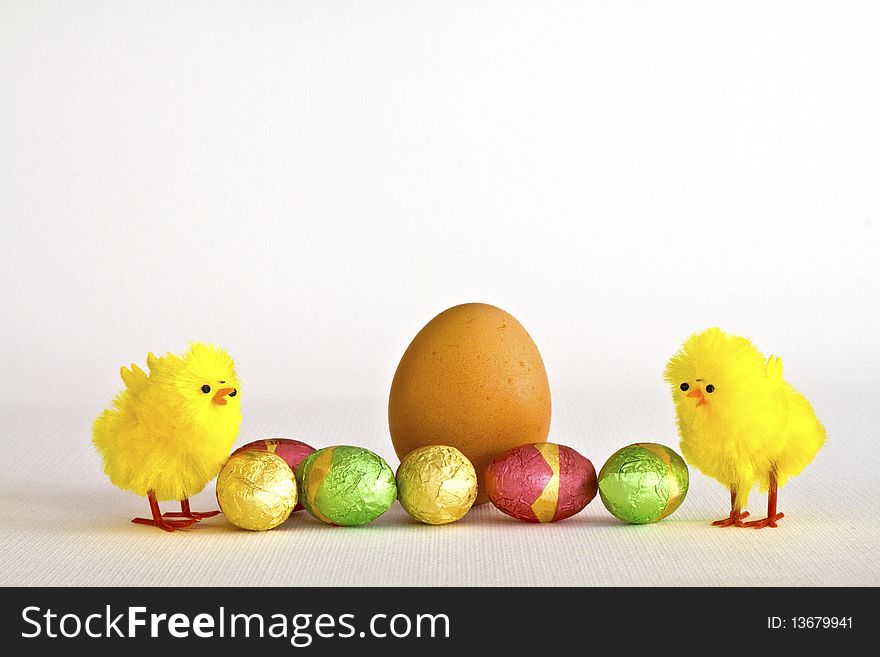 Stuffed egg with chicks for Easter greetings