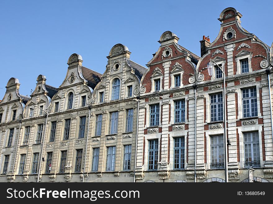 The Renaissance architecture of the main square in Arras. Carefully reconstructed and restored after being destroyed in the first world war, being on the western front. The Renaissance architecture of the main square in Arras. Carefully reconstructed and restored after being destroyed in the first world war, being on the western front.