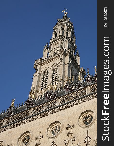 The Renaissance architecture of the cathedral on the main square in Arras. Carefully reconstructed and restored after being destroyed in the first world war, being on the western front. The Renaissance architecture of the cathedral on the main square in Arras. Carefully reconstructed and restored after being destroyed in the first world war, being on the western front.