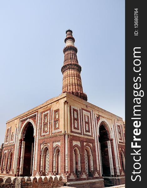 It is a 73 m tall victory tower the construction of which was started by qutab-ud-din-aibak in 1193 and completed by his successories. It is a 73 m tall victory tower the construction of which was started by qutab-ud-din-aibak in 1193 and completed by his successories