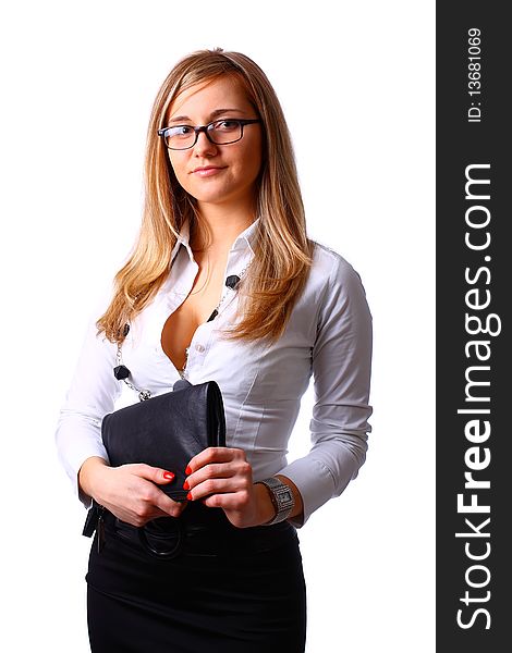 Young business girl over a white background, studio shot