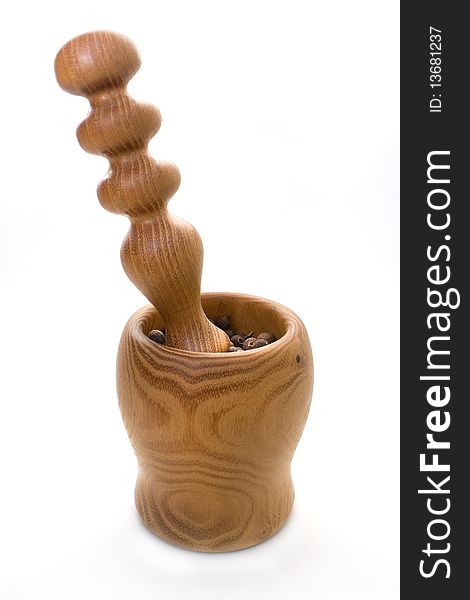 Wooden Mortar And Pestle With Allspice