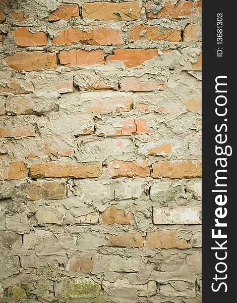 Ragged old brick wall background texture. Ragged old brick wall background texture